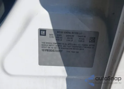 2016 Chevrolet Cruze Limited Ls Manual from USA, damaged, VIN 1G1PB5SG9G7222837